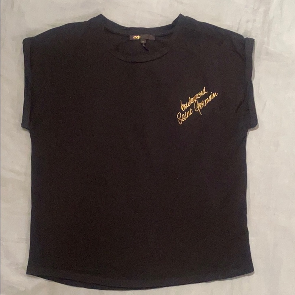 Maje Rolled Sleeve Embroidered Tee